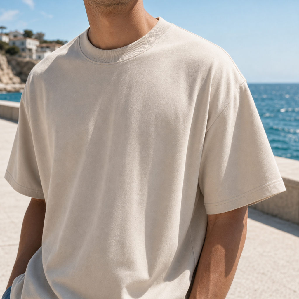 Mockup vierge sable pour Summer HERA, lumi?re chaude et support textile sans print