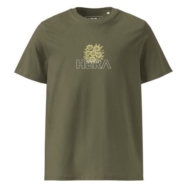 T-Shirt Flora Signature Yellow - Unisex organic cotton creator khaki 8211 jpg vue hera - Kaki - vue face
