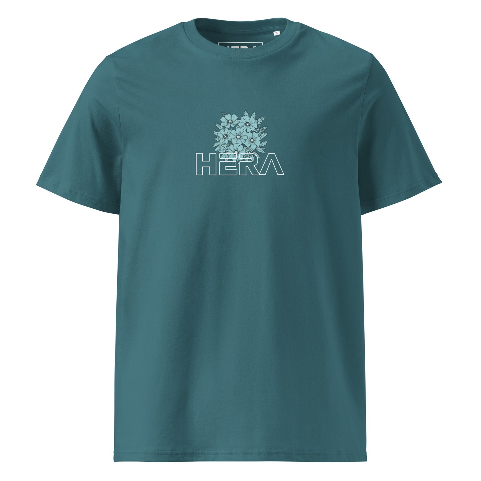 T-Shirt Flora Signature Blue - Unisex organic cotton creator 8211 jpg vue hera coloris - Stargazer - vue face