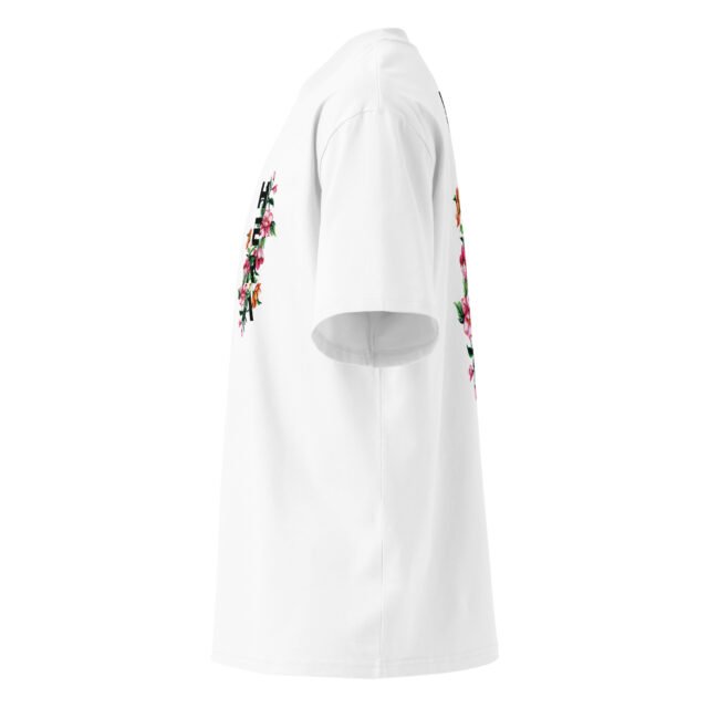 T-Shirt Signature Florale - Unisex organic oversized high neck blaster white 8211 jpg - Blanc - vue cote gauche
