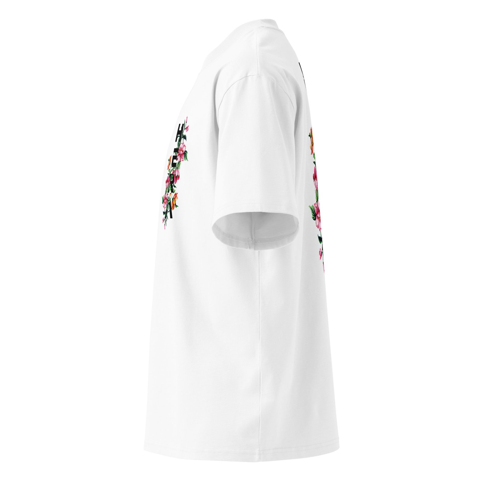 T-Shirt Signature Florale - Unisex organic oversized high neck blaster white 8211 jpg - Blanc - vue cote gauche