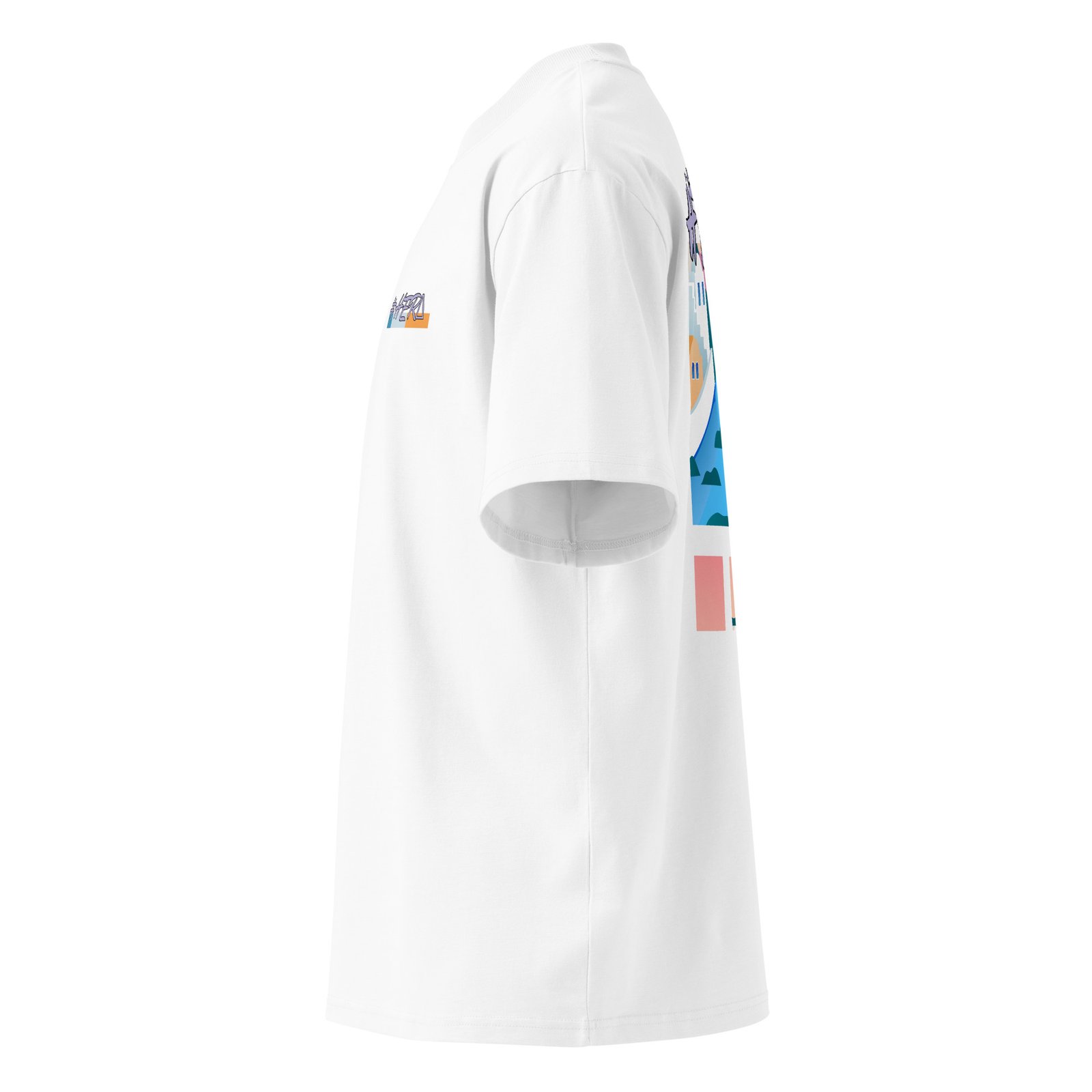 T-Shirt Odyssée Pastel - Unisex organic oversized high neck blaster white 8211 jpg - vue cote gauche