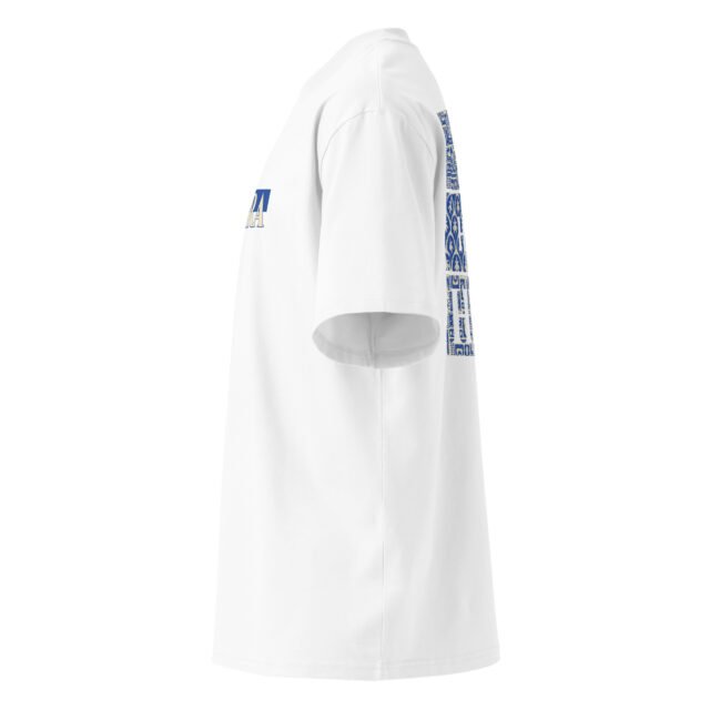 T-Shirt Blue Mosaïque - Unisex organic oversized high neck blaster white 8211 jpg - vue cote gauche