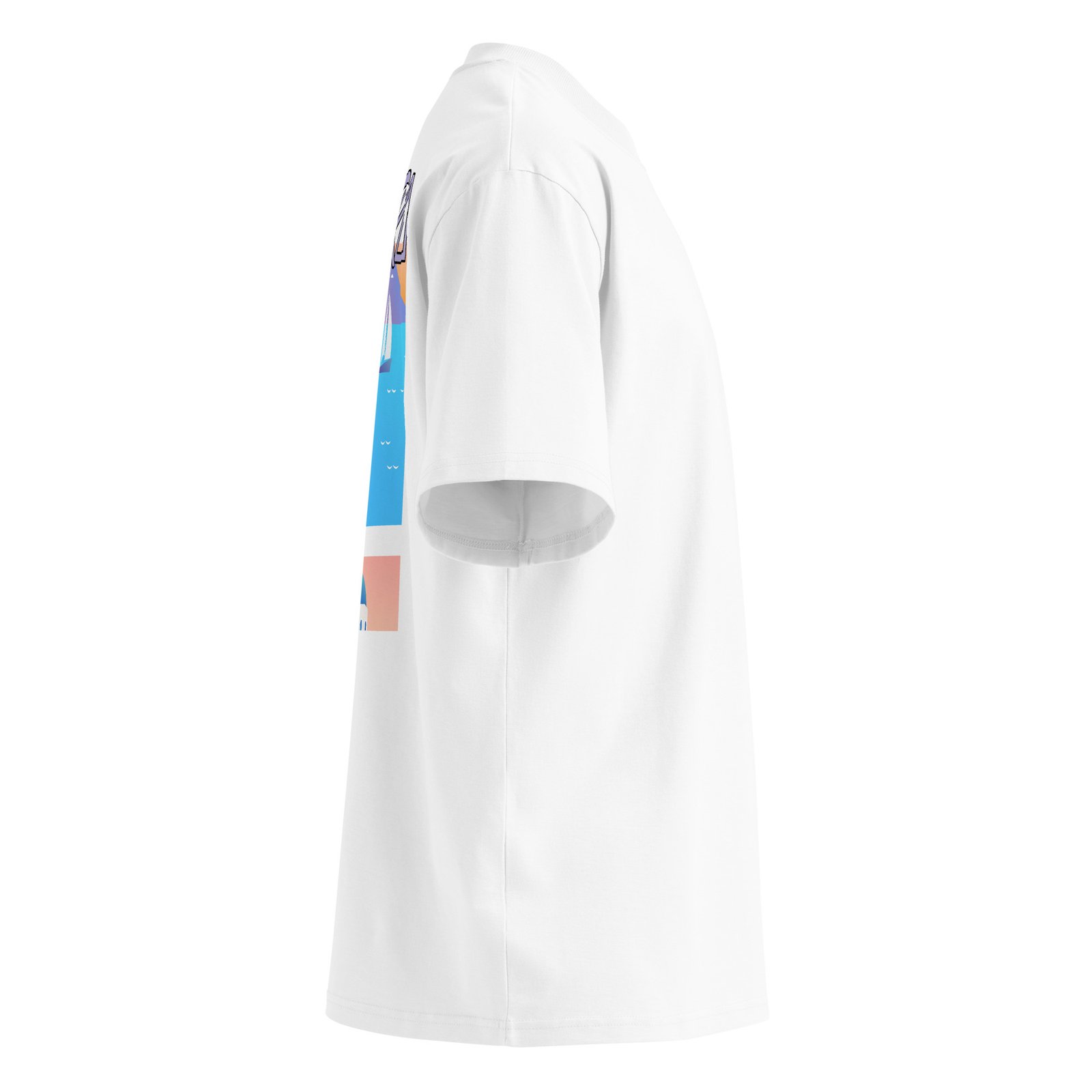 T-Shirt Odyssée Pastel - Unisex organic oversized high neck blaster white 8211 jpg - vue cote droit