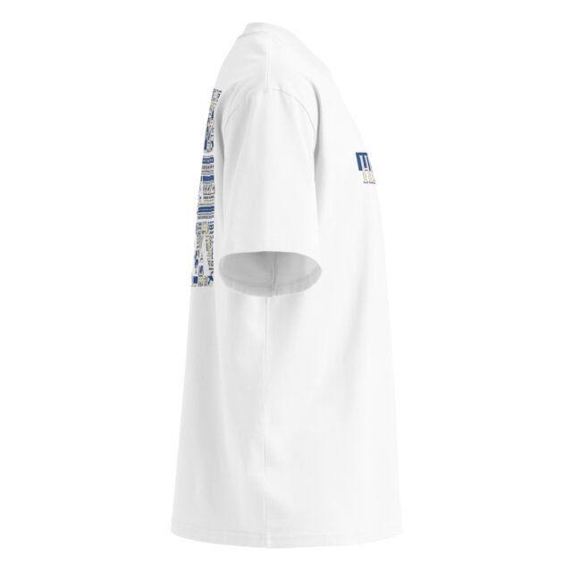 T-Shirt Blue Mosaïque - Unisex organic oversized high neck blaster white 8211 jpg - vue cote droit