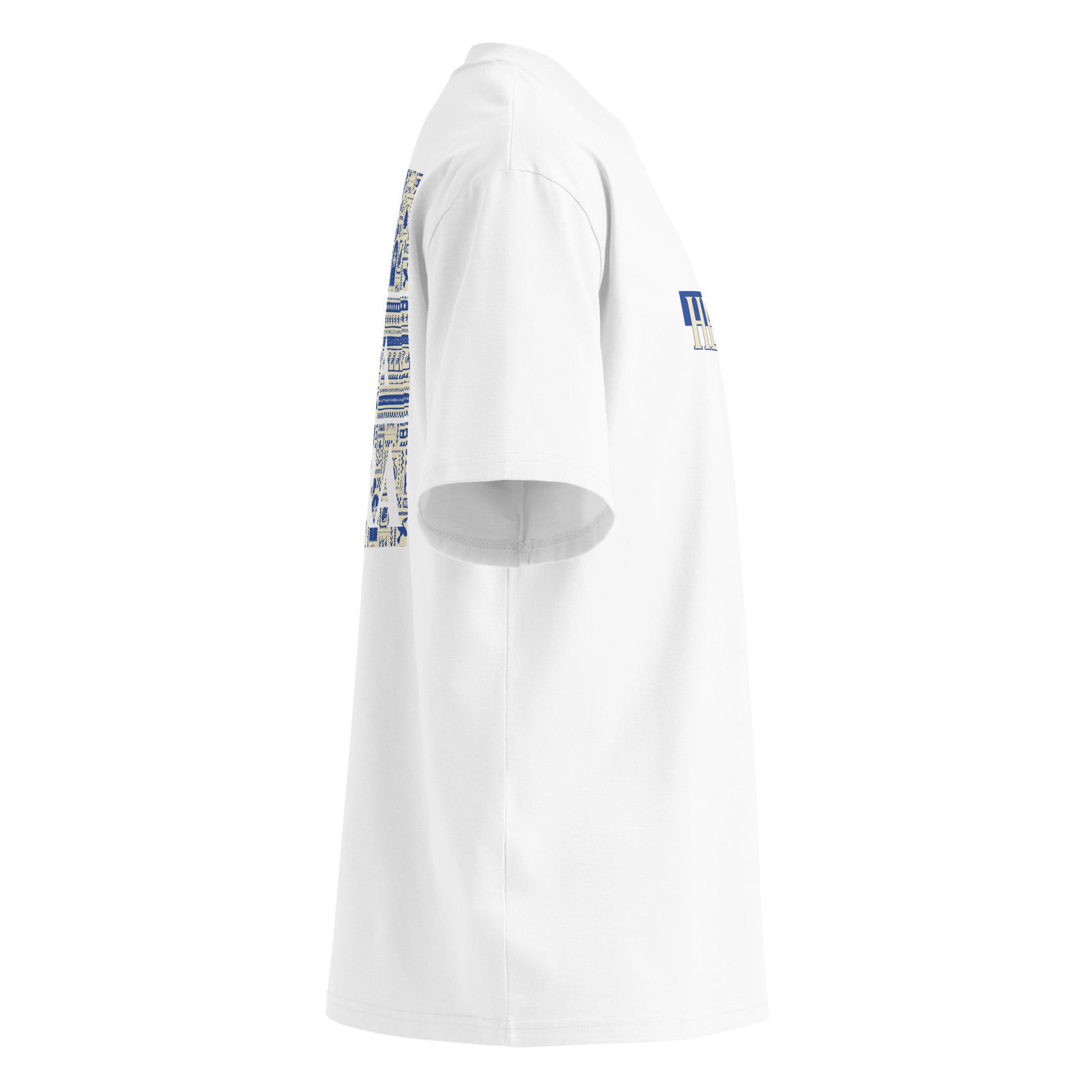T-Shirt Blue Mosaïque - Unisex organic oversized high neck blaster white 8211 jpg - vue cote droit